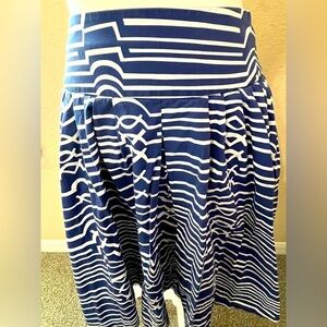 HP🎉Anthropologie x Maeve Cotton  Women's Blue/White Striped Pleated A-Line Skirt